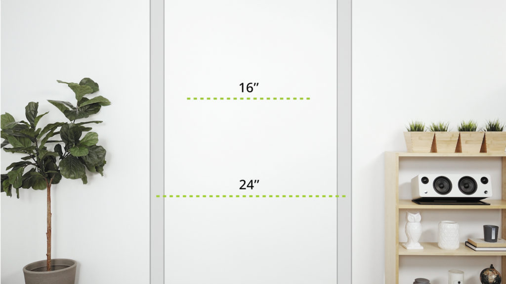 Graphics on an image of a wall showing 16" and 24" wood studs
