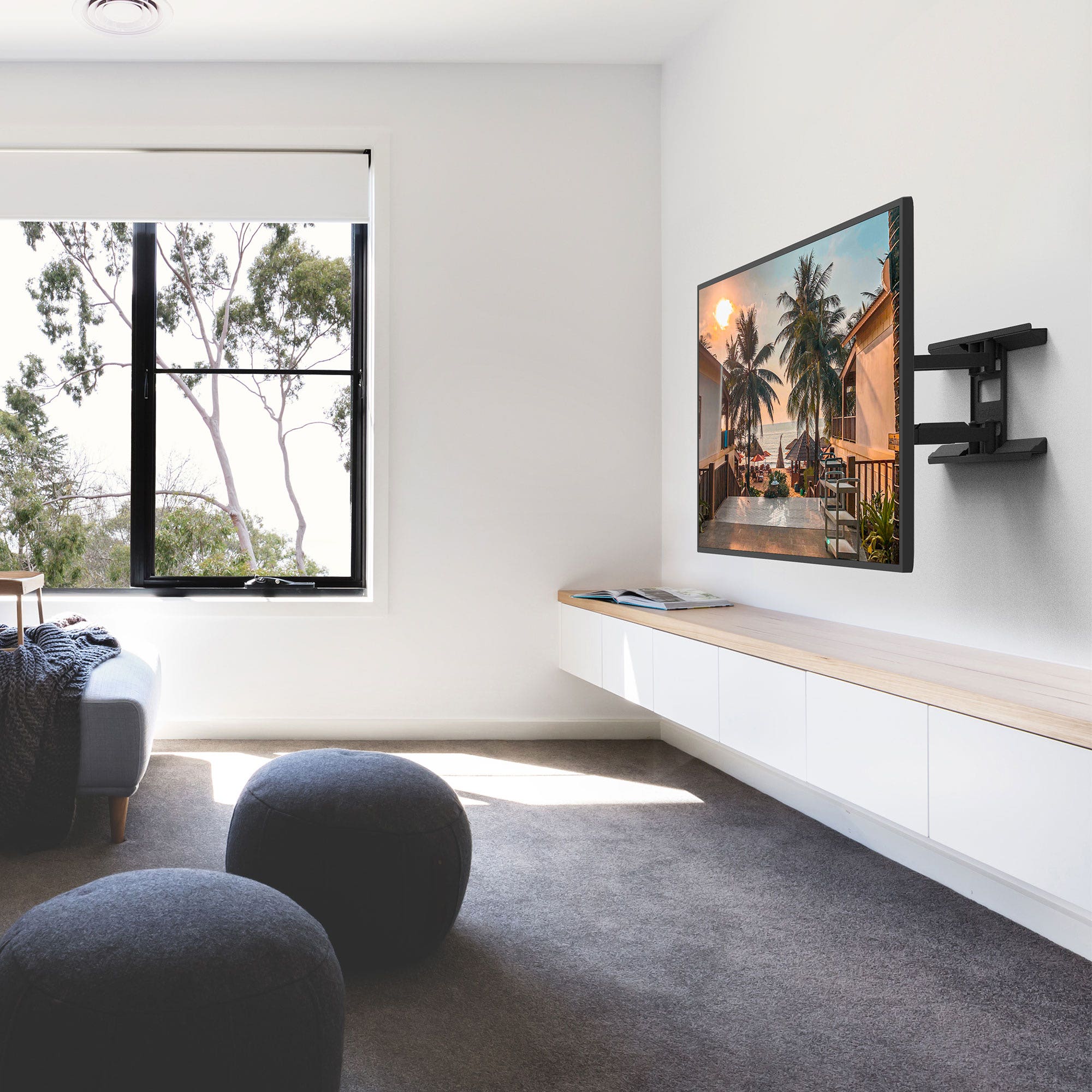 Apartment living room with Kanto TV Mount
