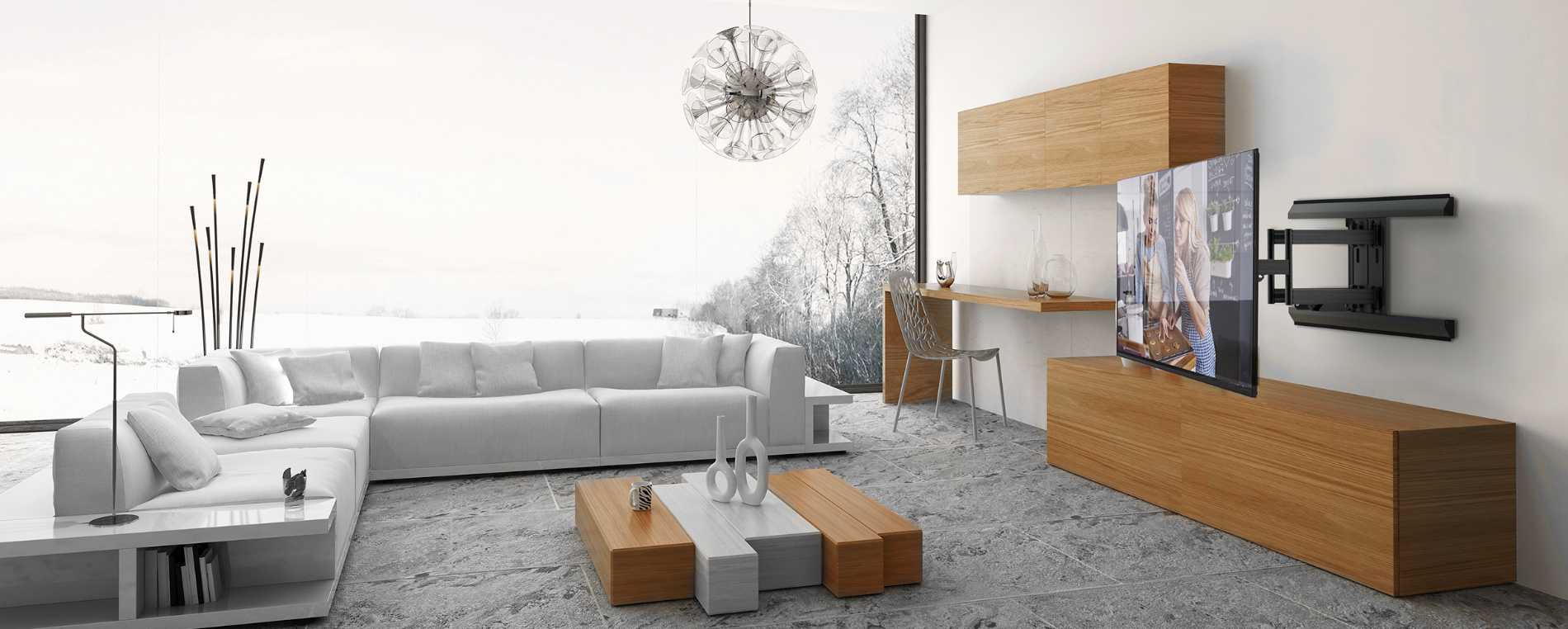 Modern living room setup with Kanto TV Mount